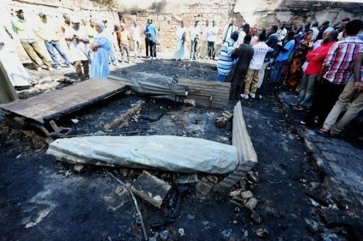 L'école coranique réduite en cendres, après l'incendie, le 4 mars 2013 à Dakar