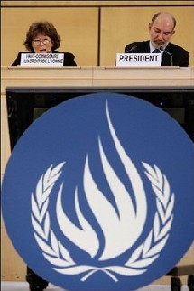 La Haut commissaire de l'ONU pour les droits de l'Homme Louise Arbour et le président du Conseil des droits de l'homme Alfonso de Alba.